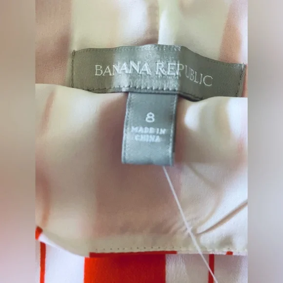 New Banana Republic Bright Reddish Orange with White Stripes Silk Tank w/ tags - Picture 6 of 7